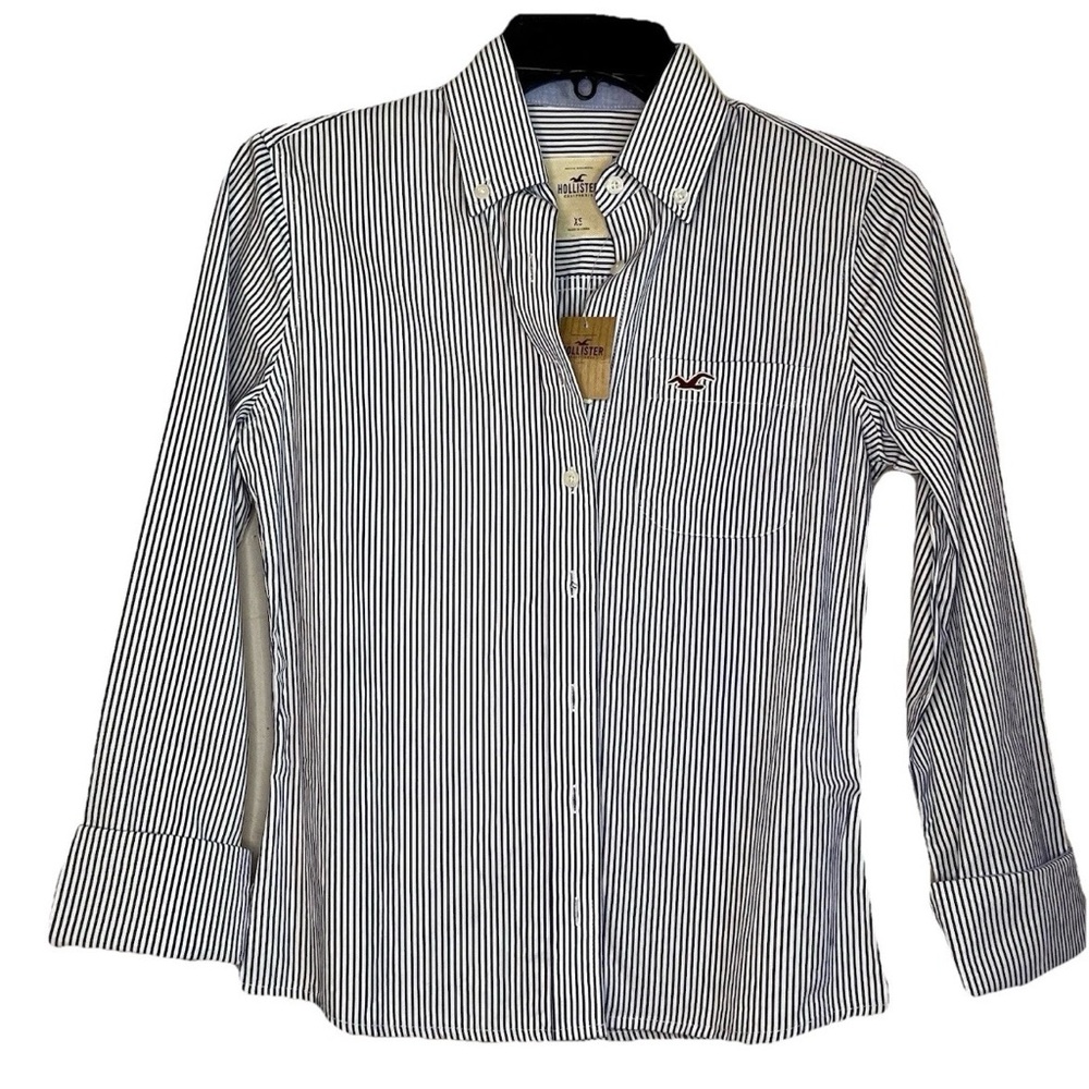 Hollister Striped Button Down Shirt White Navy Women's Size XS New with Tags